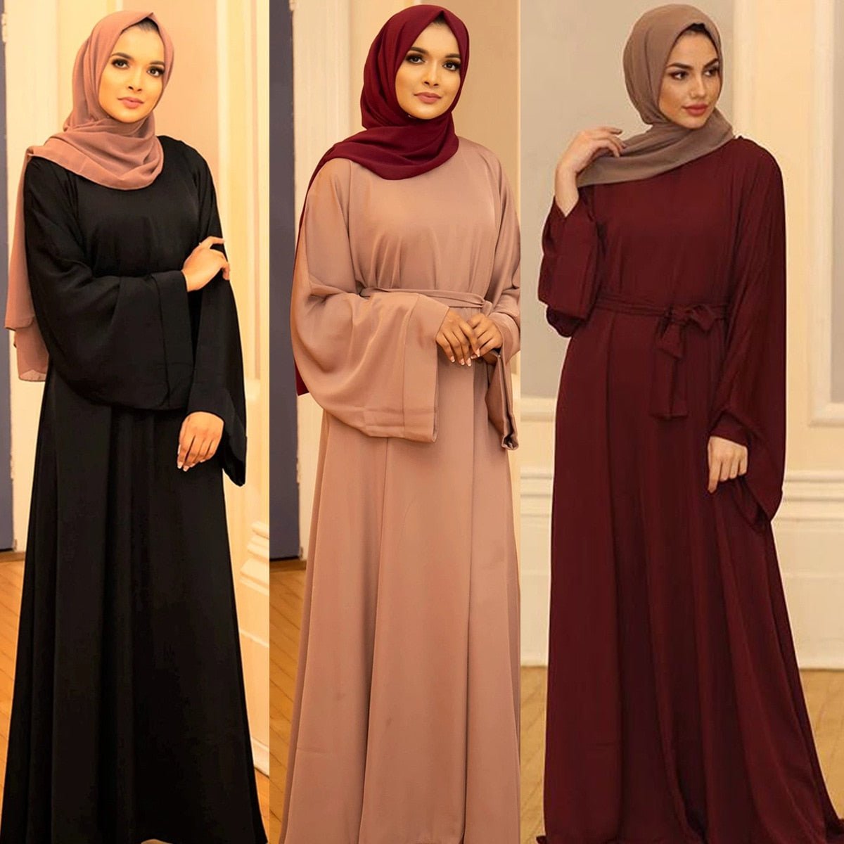 Chic and Modest: Muslim Fashion Hijab Dubai Abaya Long Dresses with Sashes for Women - Flexi Africa - Flexi Africa offers Free Delivery Worldwide - Vibrant African traditional clothing showcasing bold prints and intricate designs