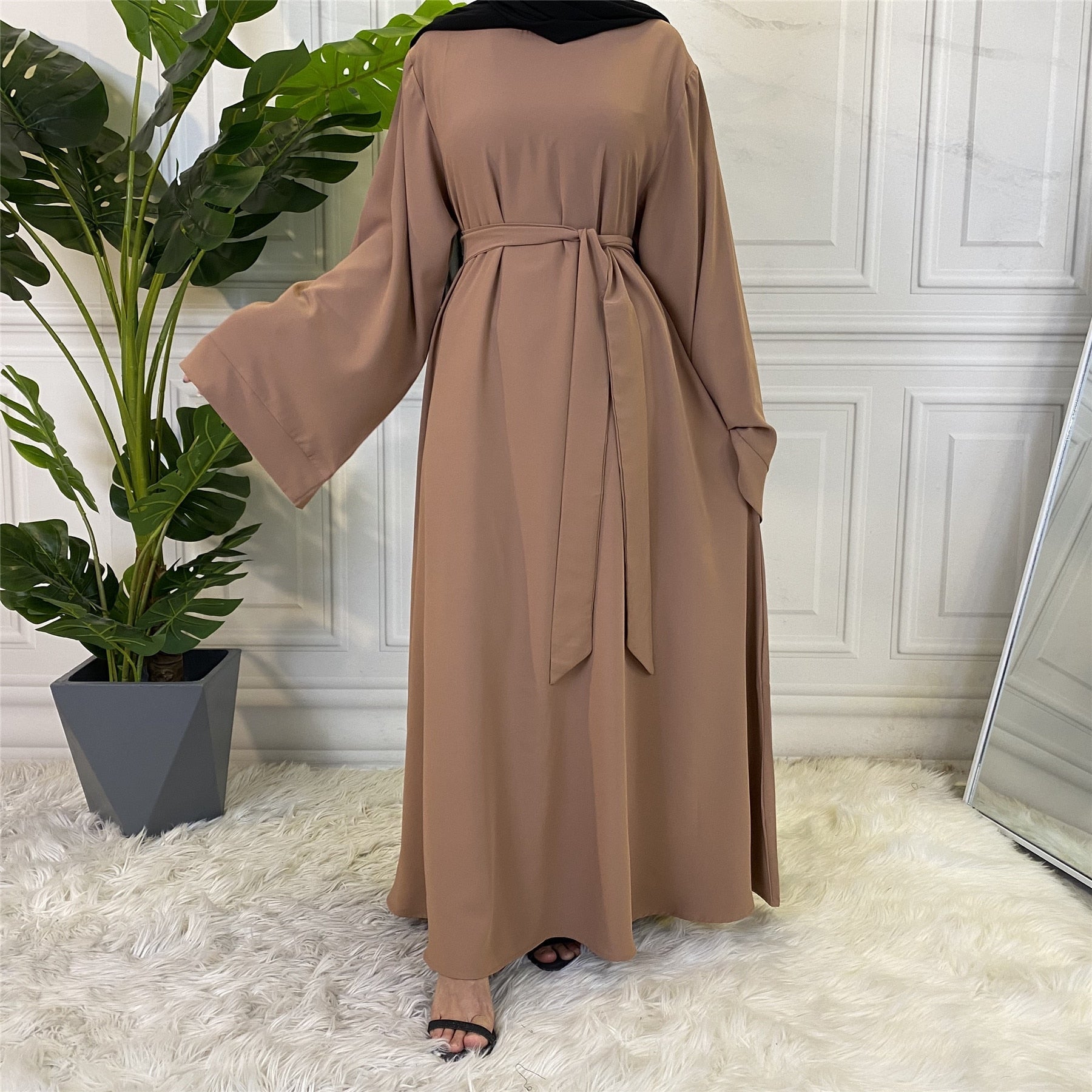 Chic and Modest: Muslim Fashion Hijab Dubai Abaya Long Dresses with Sashes for Women - Flexi Africa - Flexi Africa offers Free Delivery Worldwide - Vibrant African traditional clothing showcasing bold prints and intricate designs