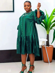 Chic Plus Size African Diamond Dress: Stylish Loose Fit, Elegant Puff Sleeves - Flexi Africa - Free POST www.flexiafrica.com