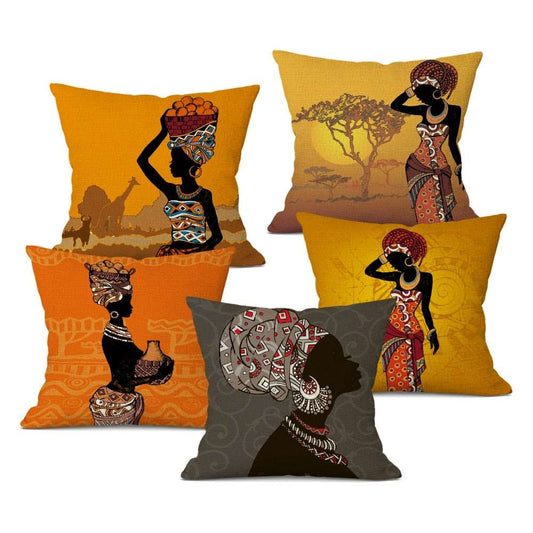 Decorative Cushion Case for Sofa and Home Décor featuring Ethnic Woman in Linen Color Cloth - Flexi Africa - Free Delivery