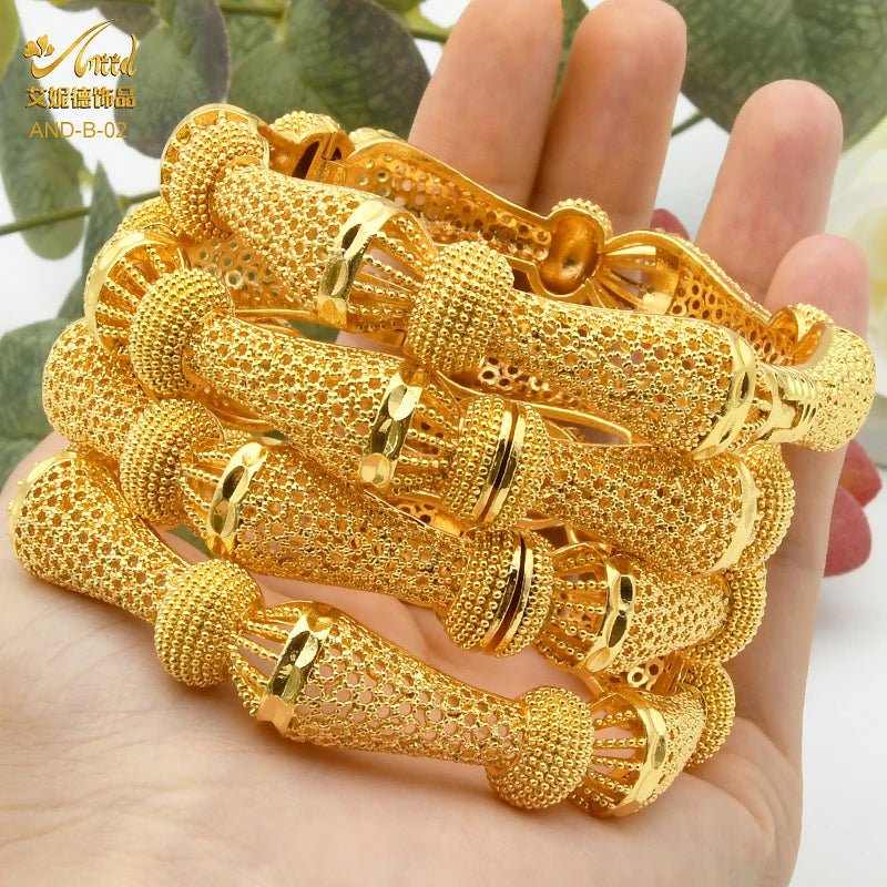 Designer African Bracelet: 24K Gold-Colored Bangles for Women, Luxury Wedding Jewelry - Flexi Africa - www.flexiafrica.com