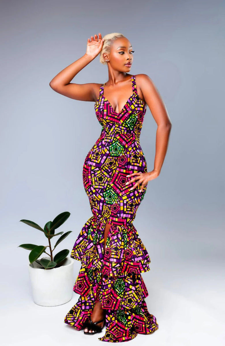 Elegant African Print Jemima Dress | Kente & Ankara Fashion - Free Delivery Worldwide only at Flexi Africa