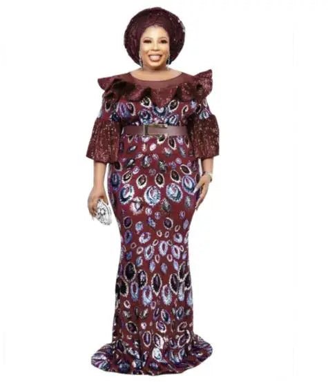 Elegant African Sequined O-Neck Maxi Dress: Stylish Polyester Long Dress - Flexi Africa - www.flexiafrica.com - FREE POST