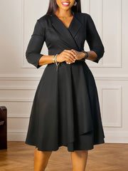 Elegant African Style Dress – V - Neck High Waist Skirt with Matching Belt for Seasonal Wear - Free Delivery Worldwide only at Flexi Africa