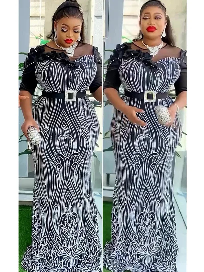 Elegant African Wedding Party Dresses for Women: Short Sleeve O - Neck Polyester Maxi Evening Gowns - Free Delivery Worldwide only at Flexi Africa