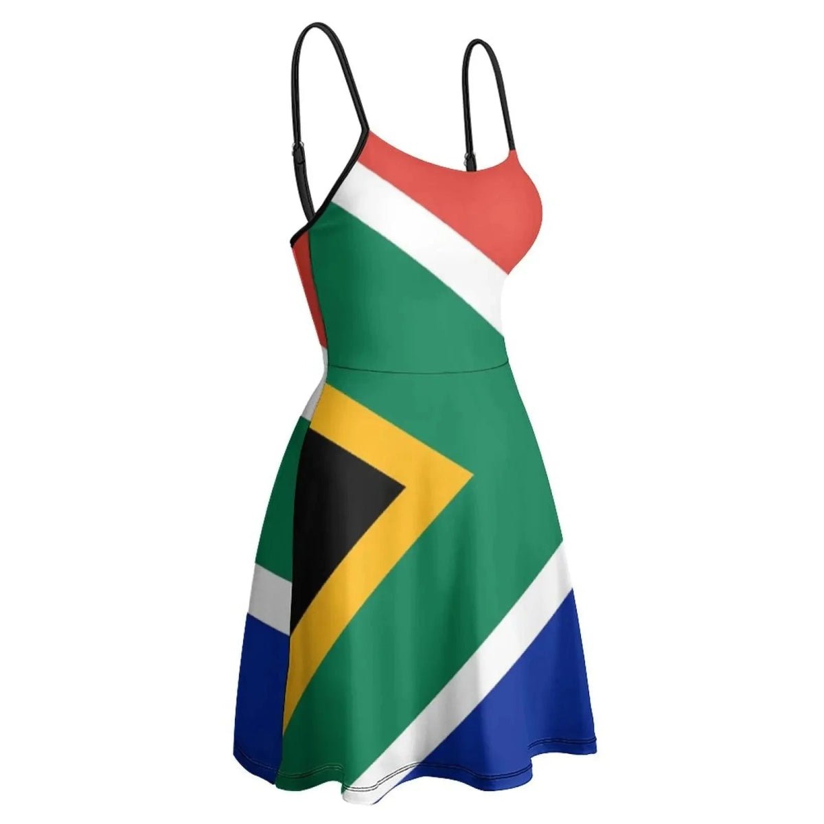 Elegant and Exotic Gown Inspired by South African Flag: A Unique Suspender Dress Blending Modern Styles - Free Delivery