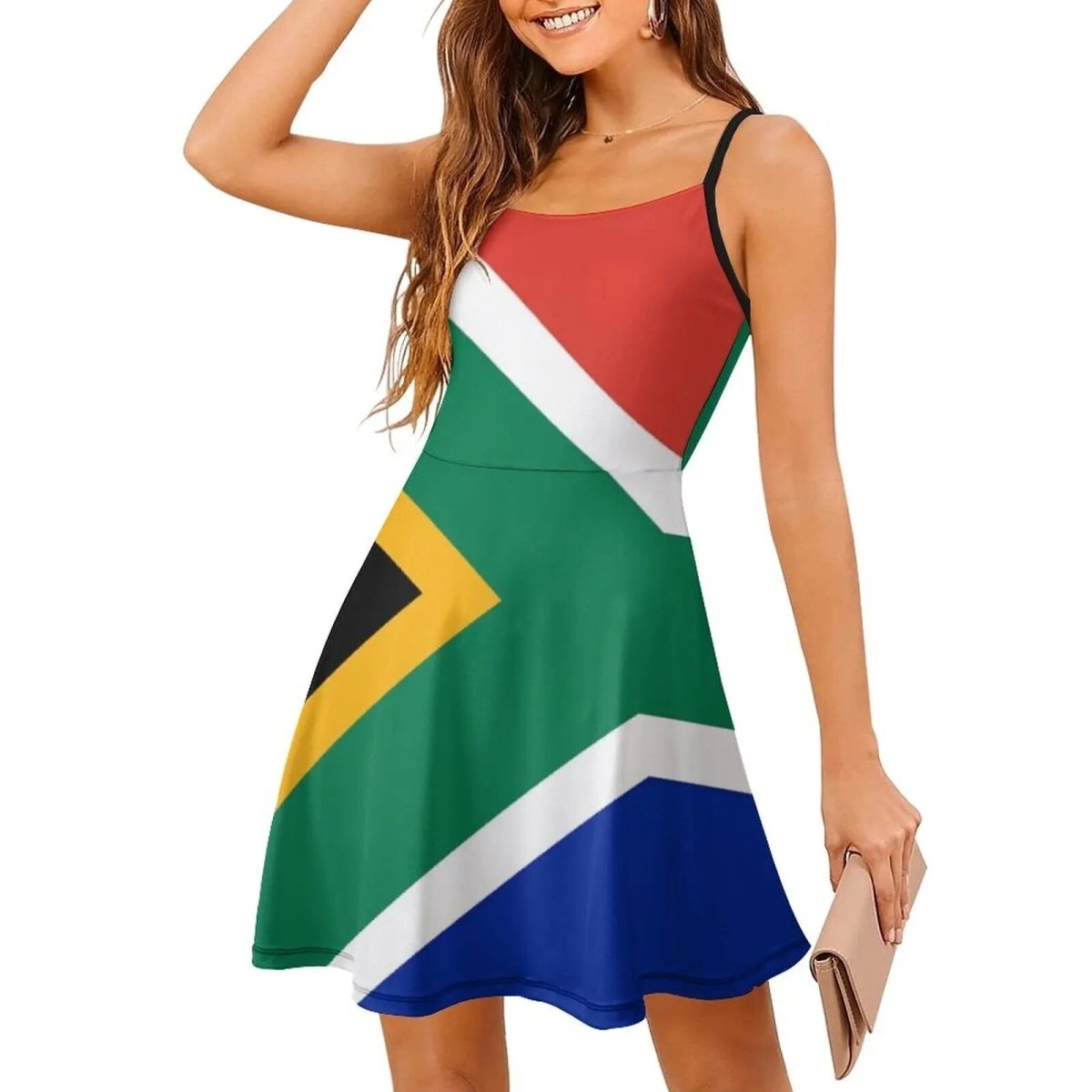 Elegant and Exotic Gown Inspired by South African Flag: A Unique Suspender Dress Blending Modern Styles - Free Delivery