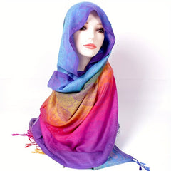 Elegant Jacquard Satin Paisley Scarf: Boho Rainbow Gradient Tassel Shawl - Trendy Windproof Warm Wrap - Free Delivery