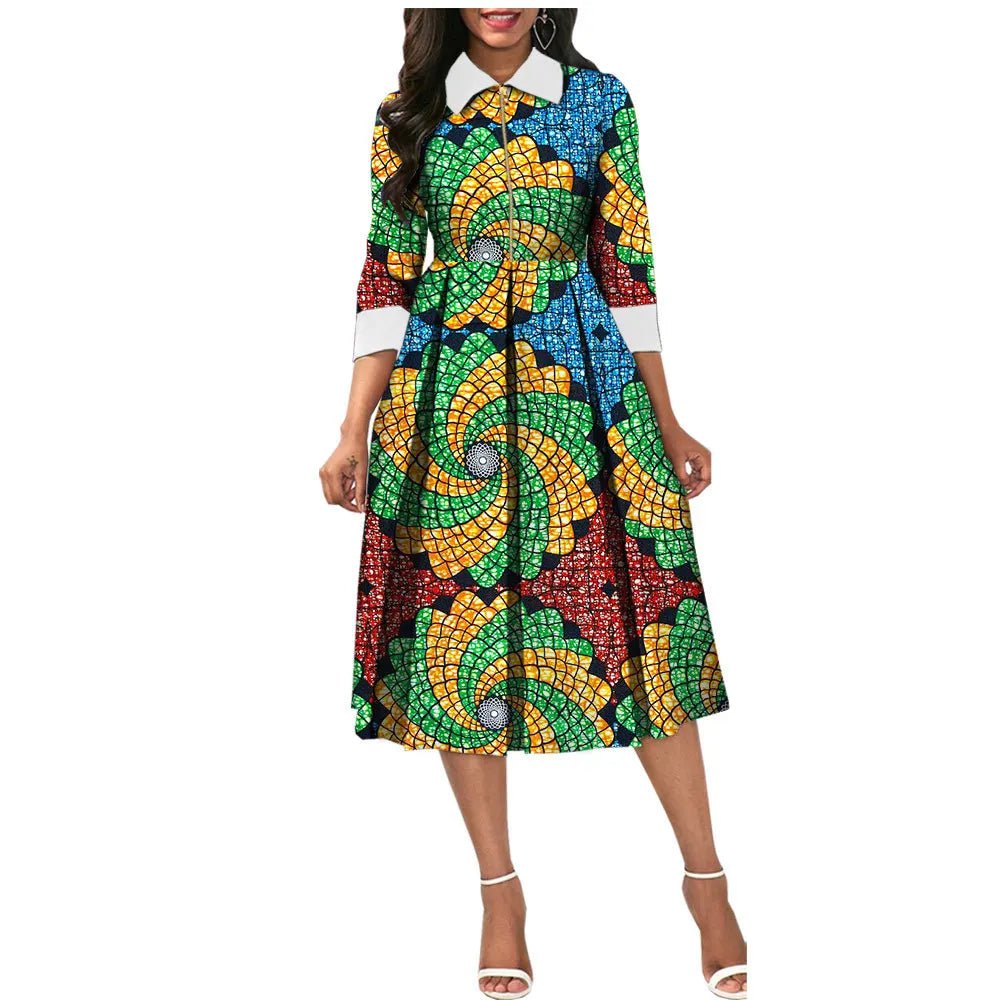 Elegant O Neck A-Line Pleated Dress for Women – Perfect for African Parties, Evening Events, Weddings - Flexi Africa - Flexi Africa offers Free Delivery Worldwide - Vibrant African traditional clothing showcasing bold prints and intricate designs