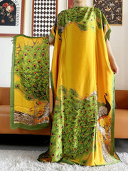 Elegant Printed Abayas: Soft, Loose-Fit Robes with Matching Scarves for Modern Muslim Women's Summer Fashion - Flexi Africa