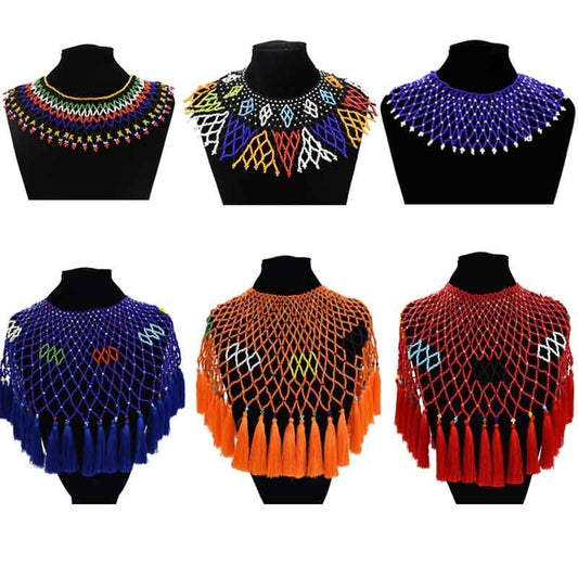 Ethnic African Big Chunky Bib Statement Choker - A Vibrant and Multicolored Beaded Necklace Perfect for Women - Flexi Africa