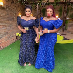 Exquisite African Evening Dresses: Mesh 3D Embroidery, Rhinestone Sequin Belt, and Luxury Elegance - Flexi Africa - FREE POST