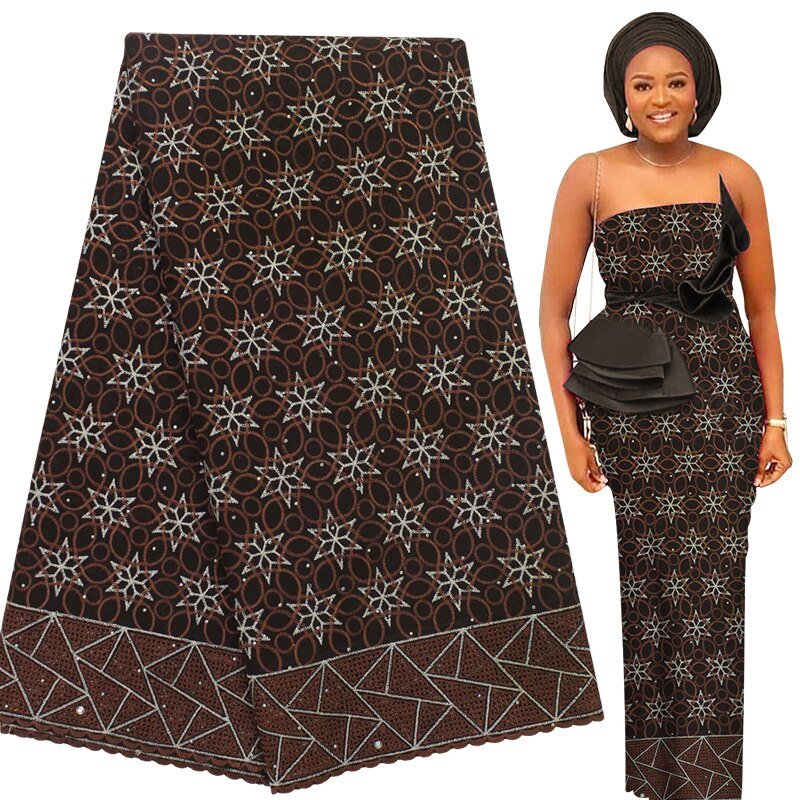 Exquisite Nigerian Party Stone Embroidery Gown: Fashion's 100% Cotton Voile Lace Fabric 2.5 Yards - Flexi Africa