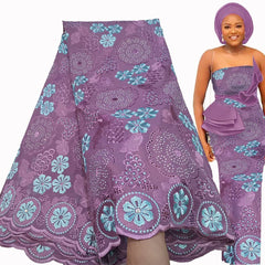 Exquisite Nigerian Party Stone Embroidery Gown: Fashion's 100% Cotton Voile Lace Fabric 2.5 Yards - Flexi Africa