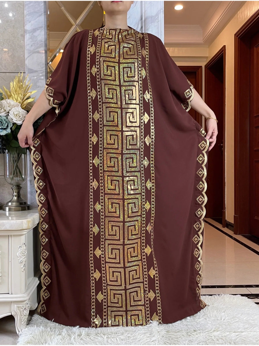 Fashionable African Party Abaya Dress: High - Quality, Comfortable Fabric with Sequin Embroidery for Women - Free Delivery Worldwide only at Flexi Africa