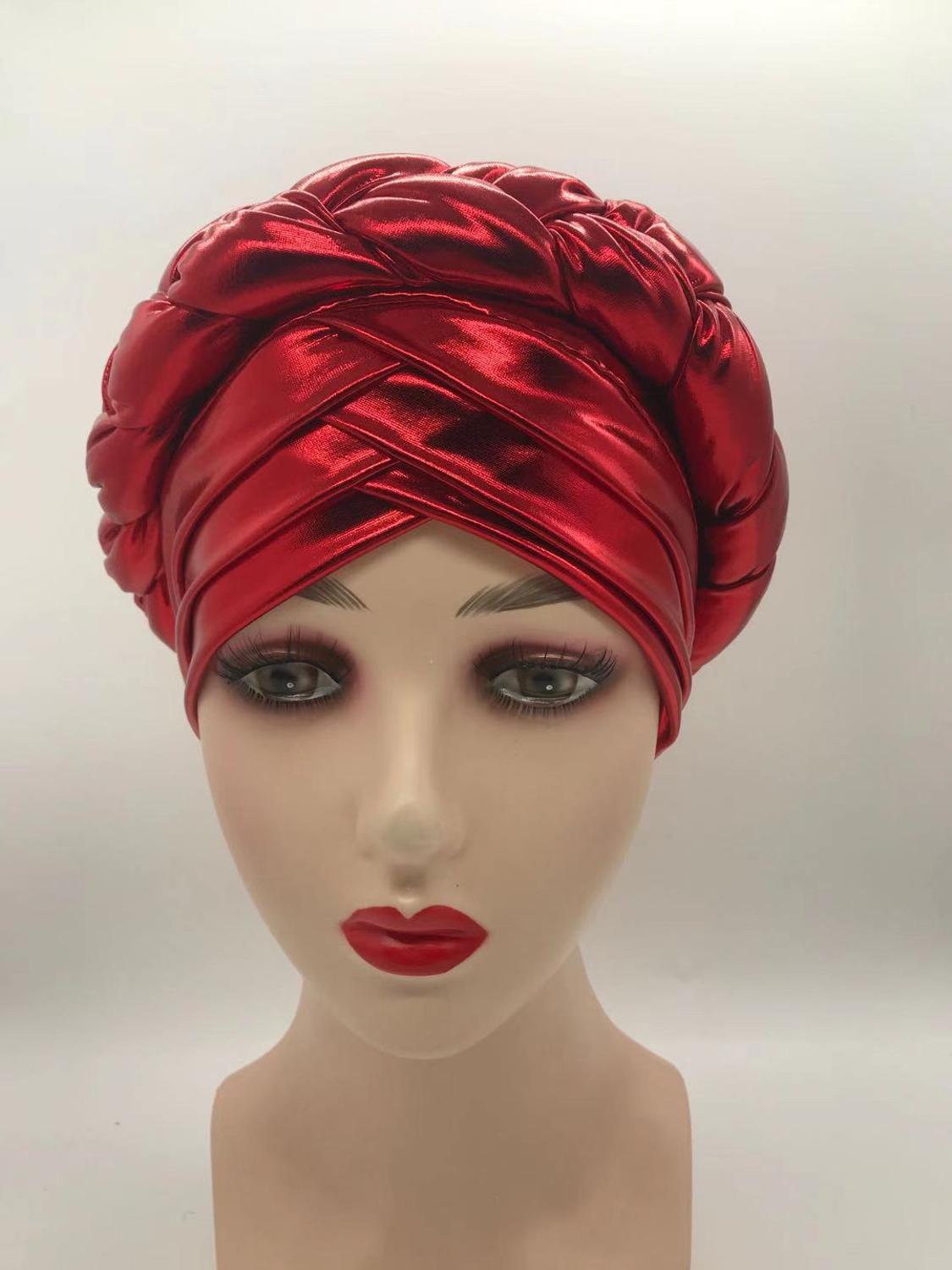 Forehead Braids Turban Cap Shimmering African Headtie, Head Wraps, Muslim Headscarf, and Bonnet Ready Hijab Hat - Flexi Africa - Flexi Africa offers Free Delivery Worldwide - Vibrant African traditional clothing showcasing bold prints and intricate designs