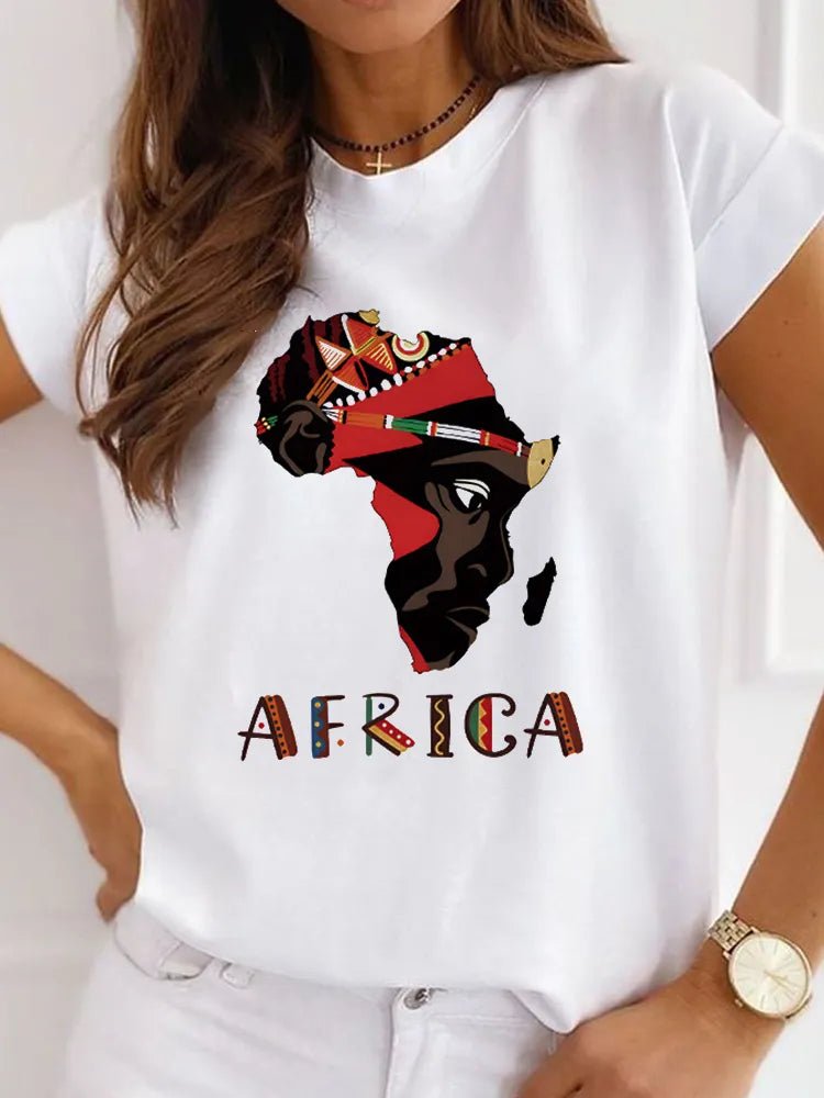 Fresh African Women's Casual Short Sleeve T-shirt: Loose-Fit O-neck White Tee - Flexi Africa - Flexi Africa offers Free Delivery Worldwide - Vibrant African traditional clothing showcasing bold prints and intricate designs