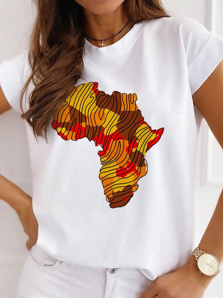 Fresh African Women's Casual Short Sleeve T-shirt: Loose-Fit O-neck White Tee - Flexi Africa - Flexi Africa offers Free Delivery Worldwide - Vibrant African traditional clothing showcasing bold prints and intricate designs