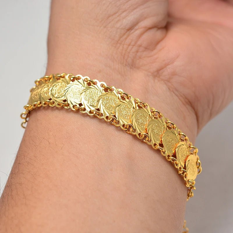 Gold Coin Bangles & Bracelets for Women and Men – African Jewelry Gifts - Free Delivery Worldwide only at Flexi Africa