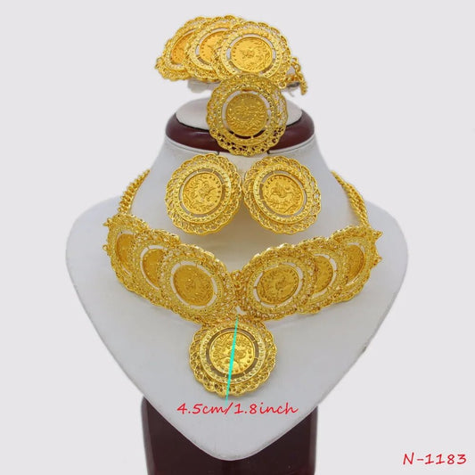 Gold Coin Jewelry Set – Necklace, Earrings, Ring & Bangle for African Party Gifts - Free Delivery Worldwide only at Flexi Africa