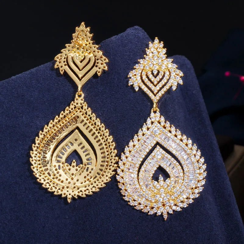 Gold Color African Nigerian Big Long Earrings for Women - Perfect for Weddings and Parties - Free Delivery Worldwide only at Flexi Africa