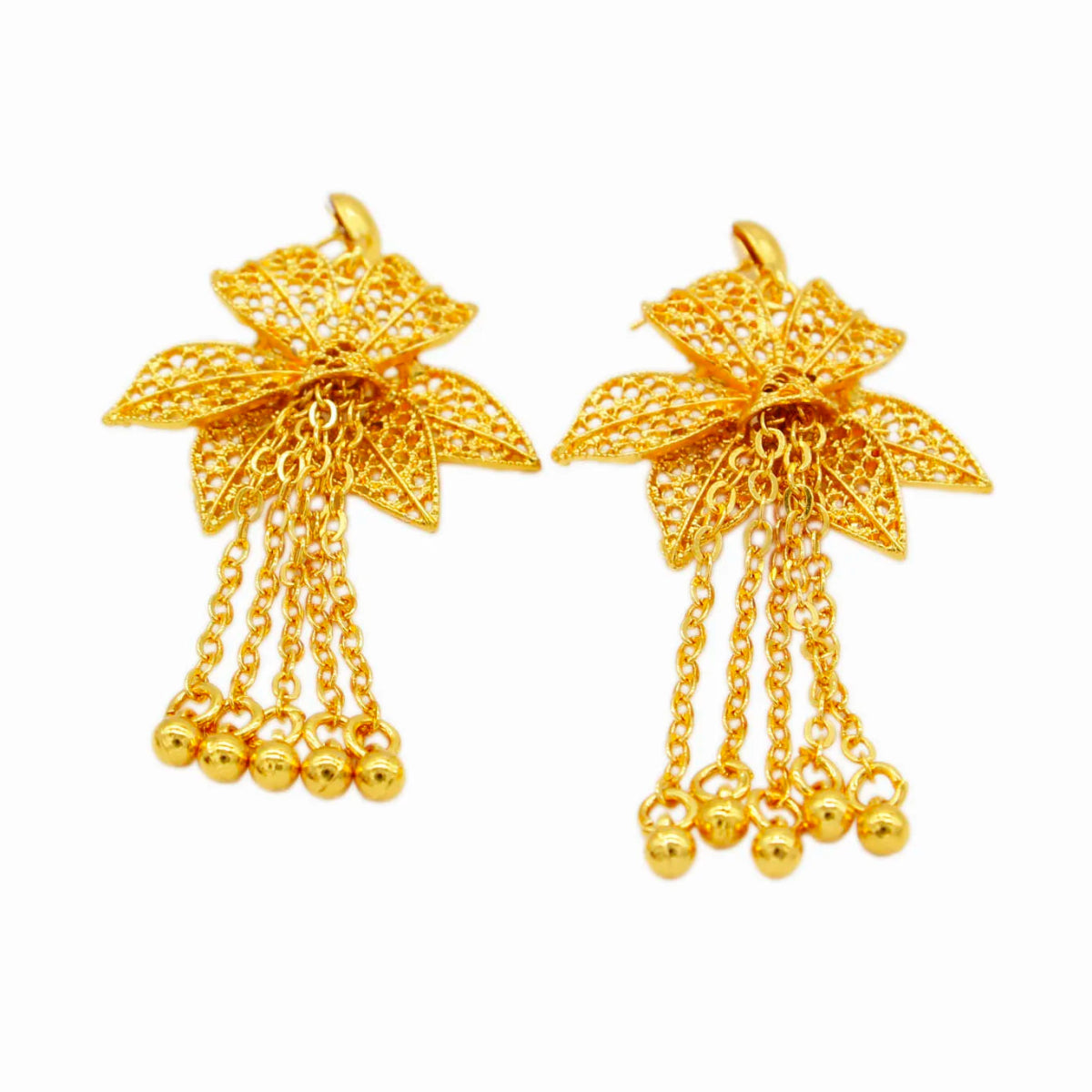 Gold Color Flower Tassel Necklace & Earrings Set: Elegant Ethiopian Bridal Jewelry for Women - Free Delivery Worldwide only at Flexi Africa