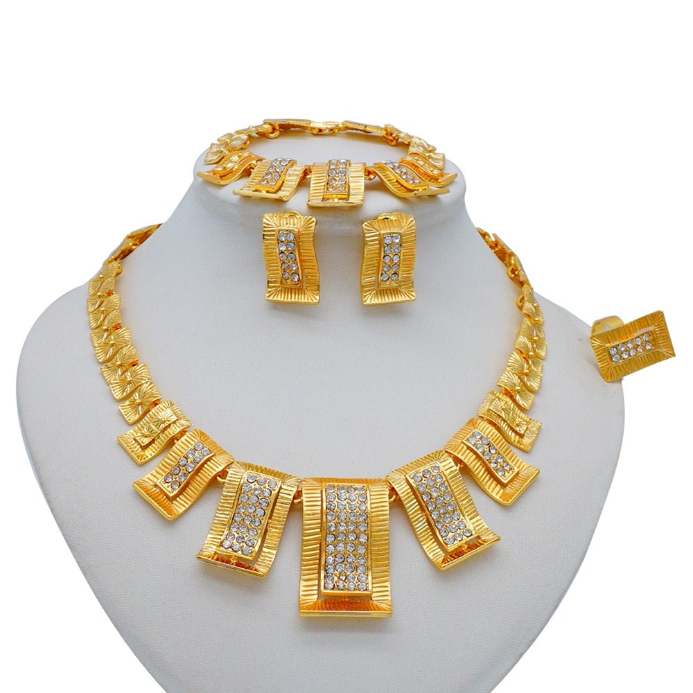 Gold Necklace Set for Women: Ideal for Nigerian African Weddings Complete with Earrings Rings - Flexi Africa