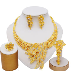 Gold Necklace Set for Women: Ideal for Nigerian African Weddings Complete with Earrings Rings - Flexi Africa