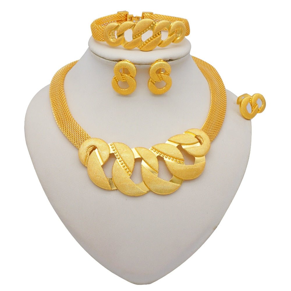 Gold Necklace Set for Women: Ideal for Nigerian African Weddings Complete with Earrings Rings - Flexi Africa