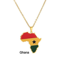 Gold Stainless Steel Africa Map Flag Pendant Necklace African Countries - Flexi Africa - Free Delivery www.flexiafrica.com