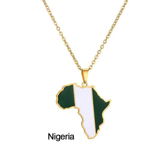 Gold Stainless Steel Africa Map Flag Pendant Necklace African Countries - Flexi Africa - Free Delivery www.flexiafrica.com