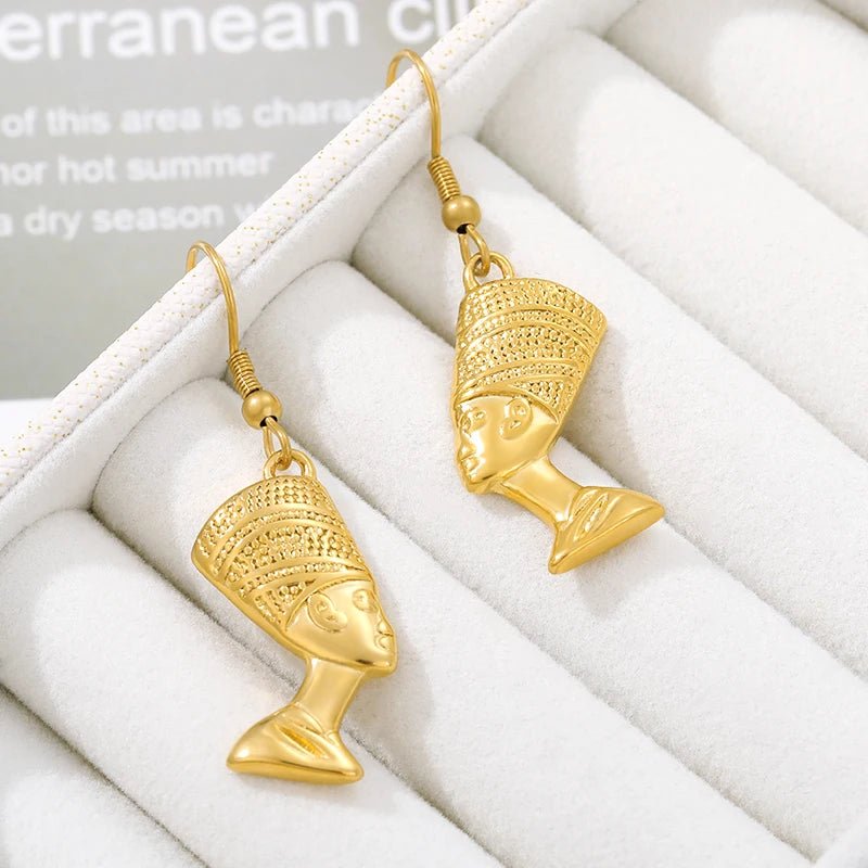 Gold - Tone Stainless Steel Queen Nefertiti Stud Earrings for Women - Free Delivery Worldwide only at Flexi Africa