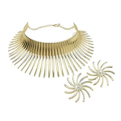 Golden African Steampunk Glam: Torque Choker Necklace and Earrings Set for Bold Party Style. Free Delivery Worldwide
