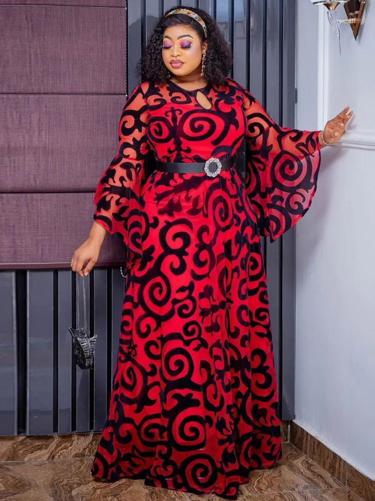 Long Sleeve Chiffon Dresses For Women African Dashiki Print Robe - Flexi Africa - Free Delivery Worldwide Express only