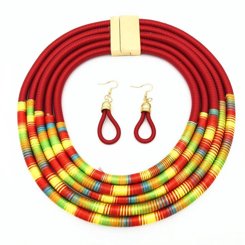 Make a Statement with our African Inspired Multilayer Choker Necklace and Earrings Jewelry Set - Flexi Africa - Free Delivery