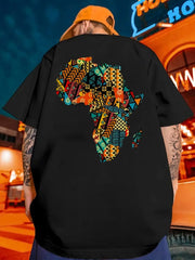 Men's Africa Outline Colorful Geometric Print T-Shirt - Soft 100% Cotton Loose Fit Casual Tee for Gym, Sports & Daily Wear - Summer & Year - Round Comfort, Gym Attire, Ethnic Style Shirt, Breathable Cotton - Free Delivery Worldwide only at Flexi Africa