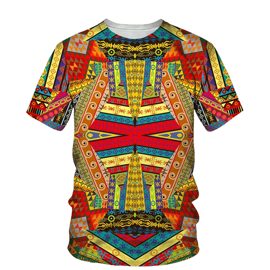 Men's African Folk Ethnic 3D Printed Fashion - O Collar, Short Sleeve, Loose Fit, Plus Size Top - Flexi Africa - FREE POST