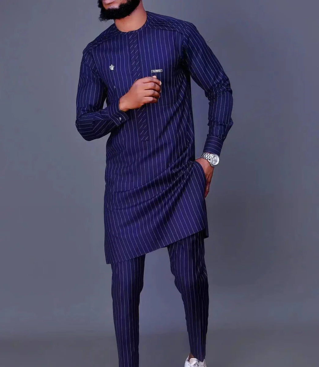 Men’s African Kaftan 2PC Suit – Solid Color Casual & Business Wear - Free Delivery Worldwide only at Flexi Africa