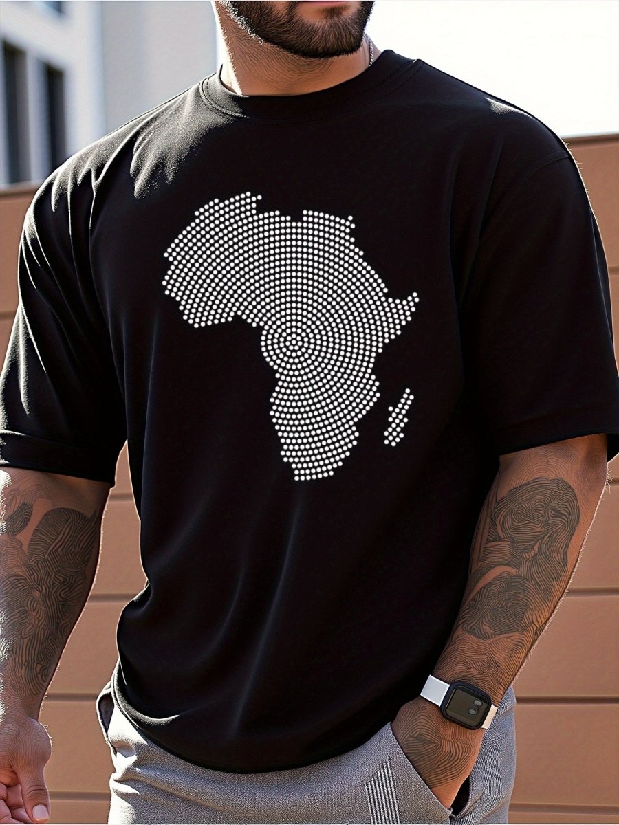 Men's African Map Print T-Shirt - 100% Cotton Loose Fit Casual Tee with Navy Blue & White Dot Design, Breathable Summer Shirt for Daily & Outdoor Wear, Comfortable Streetwear | Bold Graphic Tee | Soft Fabric Top - Free Delivery Worldwide only at Flexi Africa