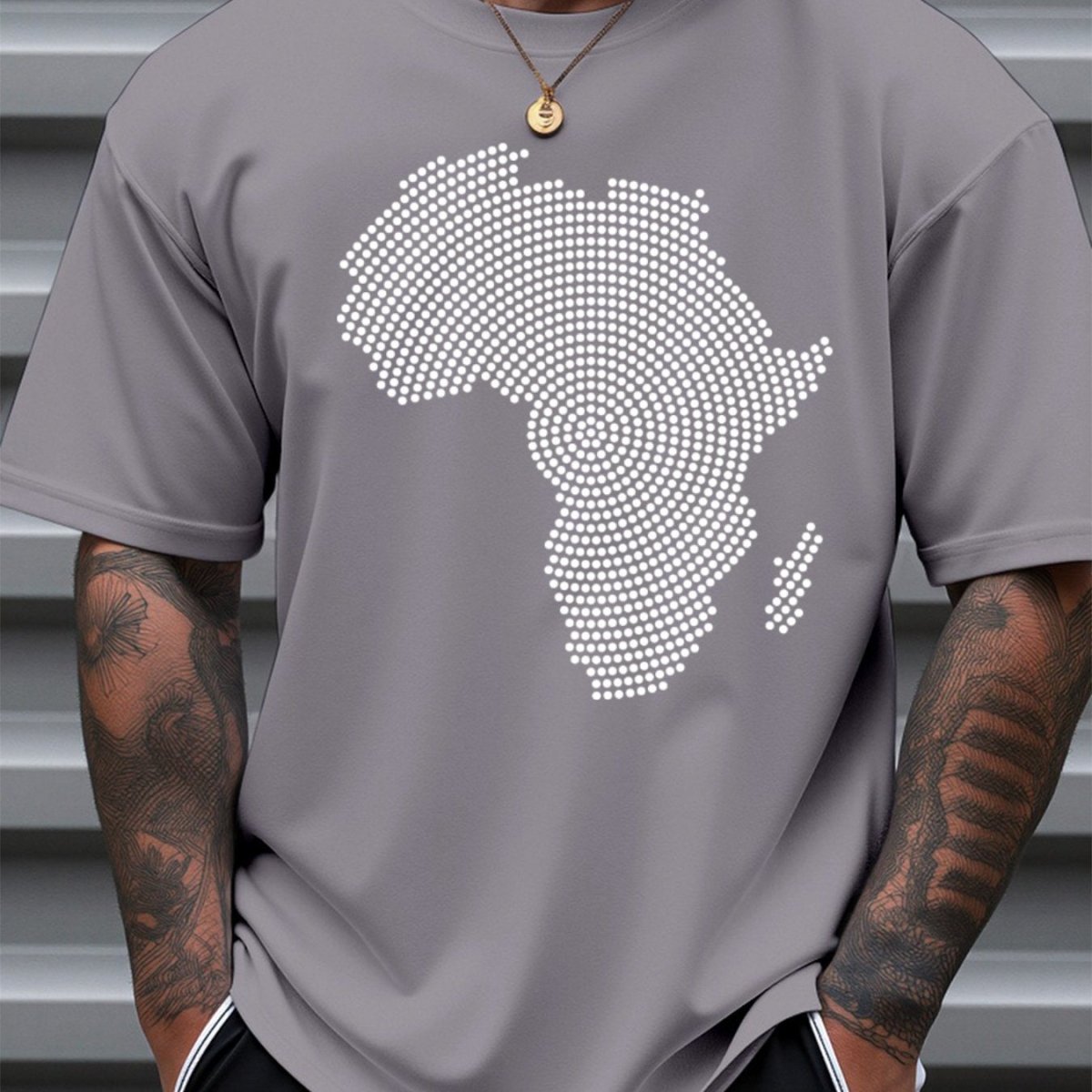 Men's African Map Print T-Shirt - 100% Cotton Loose Fit Casual Tee with Navy Blue & White Dot Design, Breathable Summer Shirt for Daily & Outdoor Wear, Comfortable Streetwear | Bold Graphic Tee | Soft Fabric Top - Free Delivery Worldwide only at Flexi Africa