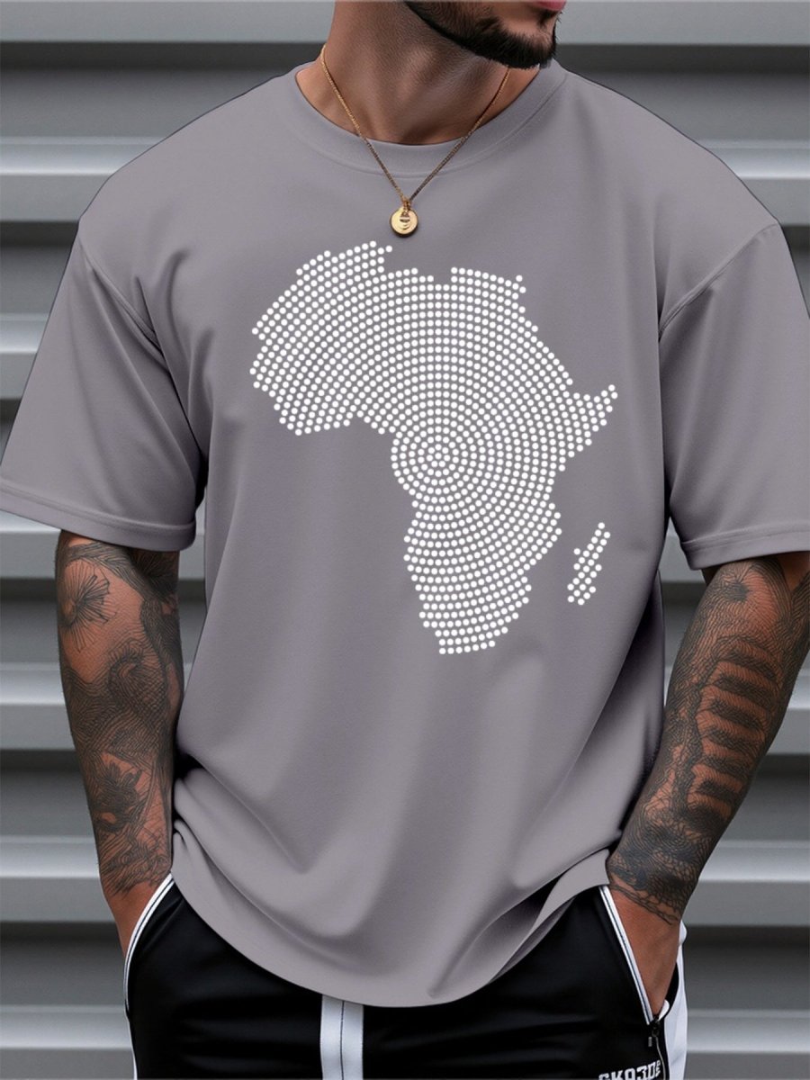 Men's African Map Print T-Shirt - 100% Cotton Loose Fit Casual Tee with Navy Blue & White Dot Design, Breathable Summer Shirt for Daily & Outdoor Wear, Comfortable Streetwear | Bold Graphic Tee | Soft Fabric Top - Free Delivery Worldwide only at Flexi Africa