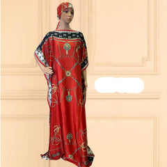 Oversized African Print Abaya Dress with Scarf - Loose, Long, and Fashionable for Women of All Sizes - Flexi Africa