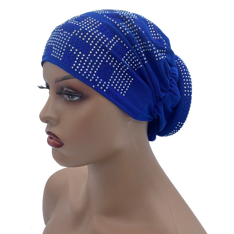 Pleated Turban Cap with Padded Diamonds Design Elastic Muslim Headscarf Bonnet African Headwrap India Hats - Flexi Africa