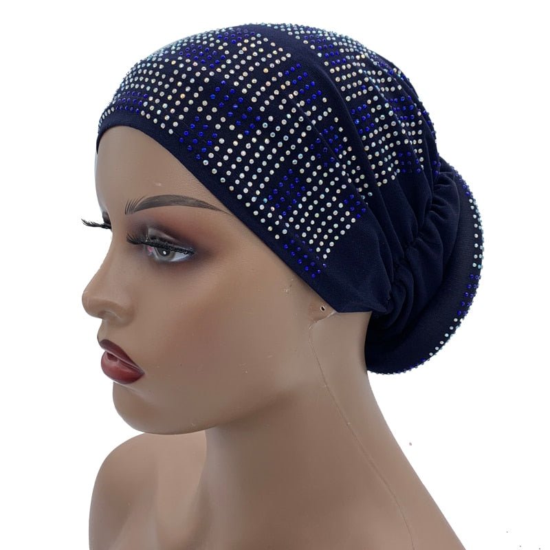 Pleated Turban Cap with Padded Diamonds Design Elastic Muslim Headscarf Bonnet African Headwrap India Hats - Flexi Africa