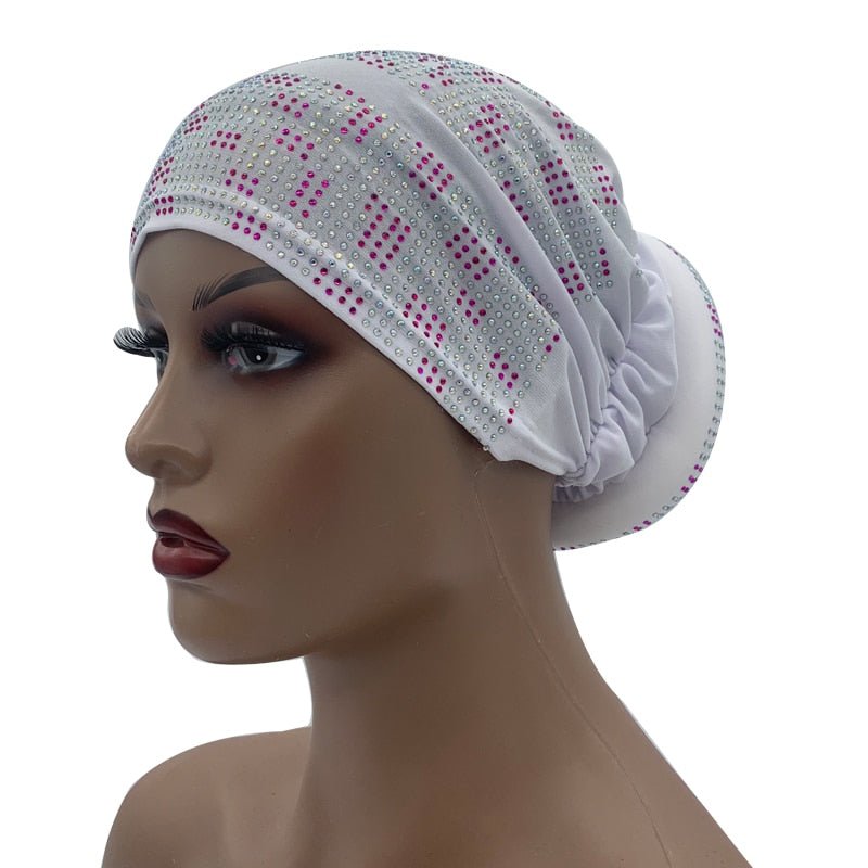 Pleated Turban Cap with Padded Diamonds Design Elastic Muslim Headscarf Bonnet African Headwrap India Hats - Flexi Africa