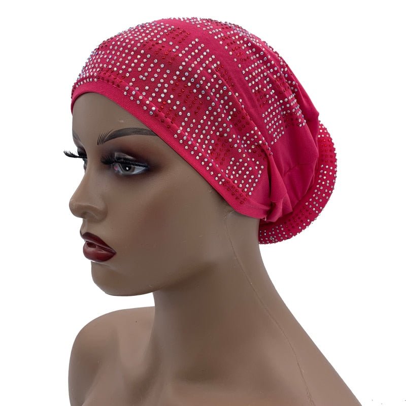 Pleated Turban Cap with Padded Diamonds Design Elastic Muslim Headscarf Bonnet African Headwrap India Hats - Flexi Africa