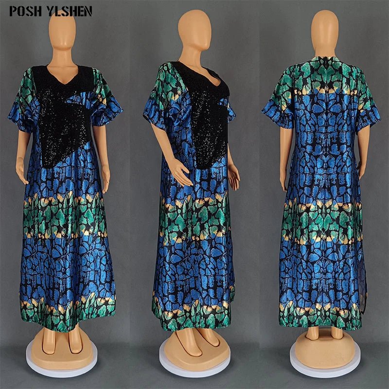 Plus Size Abaya African Dresses for Women 2024 New Traditional Nigeria Luxury Sequins Caftan Long Maxi Dress Musulman Robe Femme - Free Delivery Worldwide only at Flexi Africa