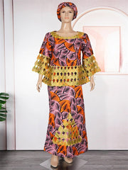 Plus Size African Dashiki Print Dress for Women - Traditional Wax Print 2PC Set - Free Delivery Worldwide only at Flexi Africa