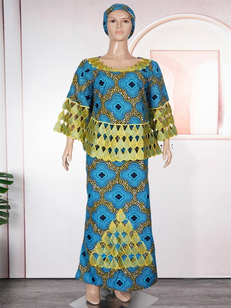 Plus Size African Dashiki Print Dress for Women - Traditional Wax Print 2PC Set - Free Delivery Worldwide only at Flexi Africa