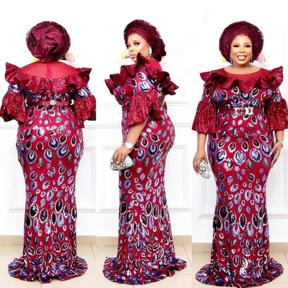 Plus Size African Party Long Dresses for Women New Dashiki Ankara Sequin Evening Gowns Outfits Robe Africa Clothing - Flexi Africa - Flexi Africa offers Free Delivery Worldwide - Vibrant African traditional clothing showcasing bold prints and intricate designs